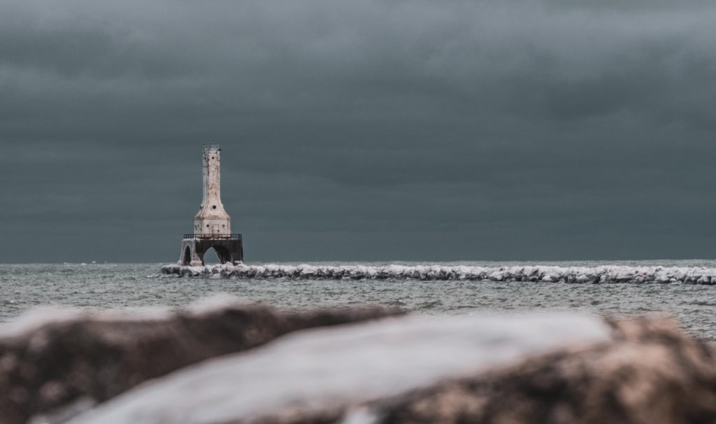 port washington lighthouse in winter