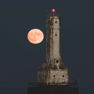 Blue Moon near the Port Washington Lighthouse