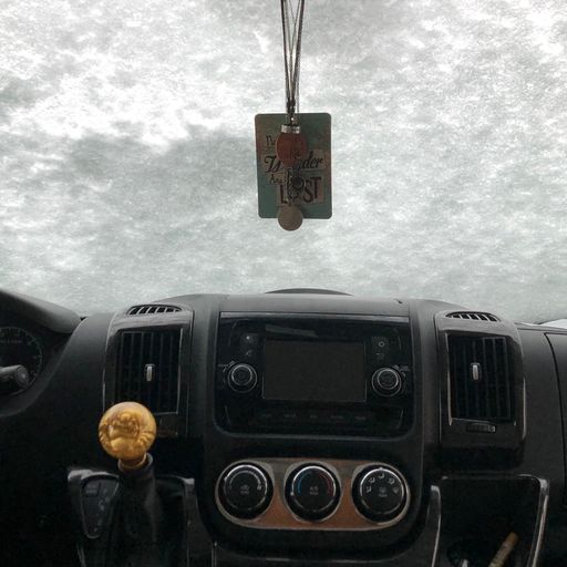snow on windshield van