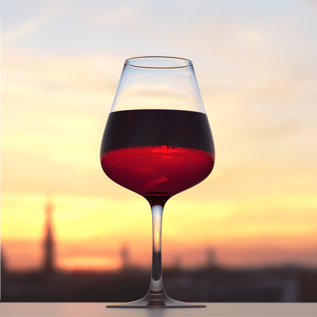 Glass of wine at sunset