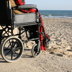 wheelchair near sand