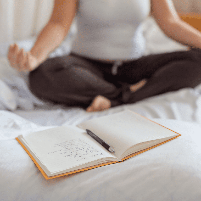 woman meditating, journaling
