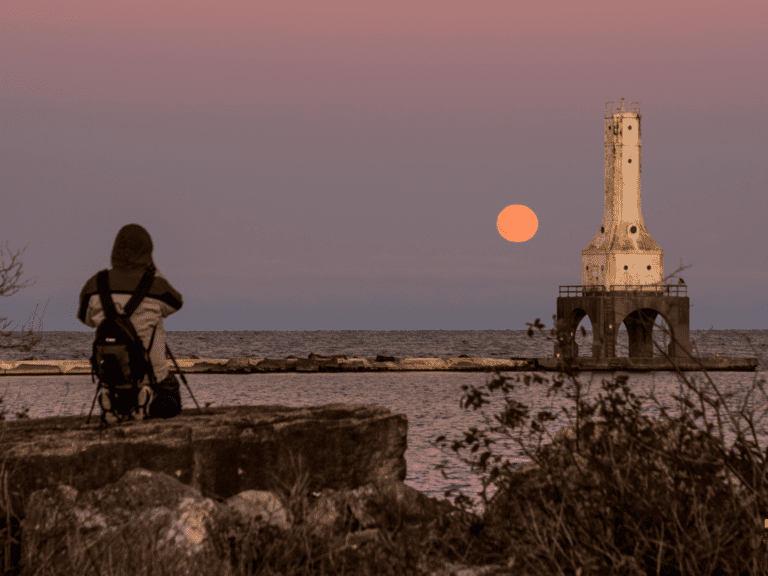 man photographer, blue moon, port washington lighthouse