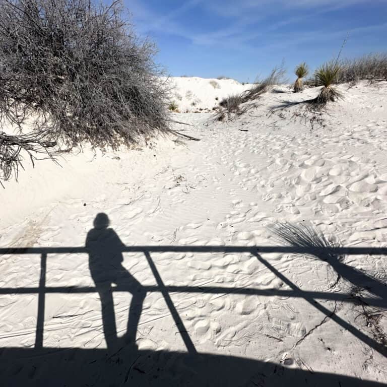 shadow of woman on sand dune